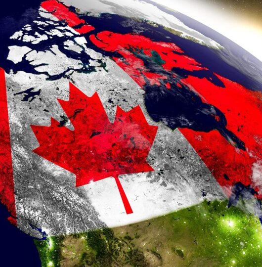 image of Canadian flag on the world by Ambil immigration services